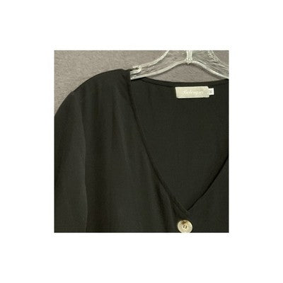 Belongsci Black ButtonFront Babydoll Tunic Drop Waist M Oversized Pockets V-Neck