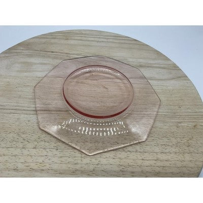 Pink Glass Salad Plate Octagon Geometric Small Vintage Retro Tableware Kitchen