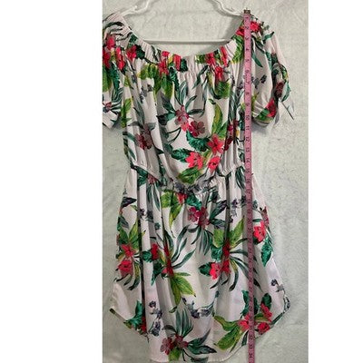 Hit of Blush Tropical Floral Mini Dress Women XL White Pink Off The Shoulder