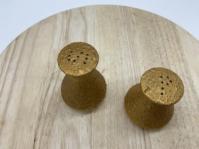 Gold Textured Salt Pepper Shaker Set Ceramic Small Modern Kitchen Decor Tabletop