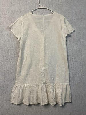 Button Front Dress Girls XXL White Short Sleeve V Neck Ruffle Hem Summer Casual