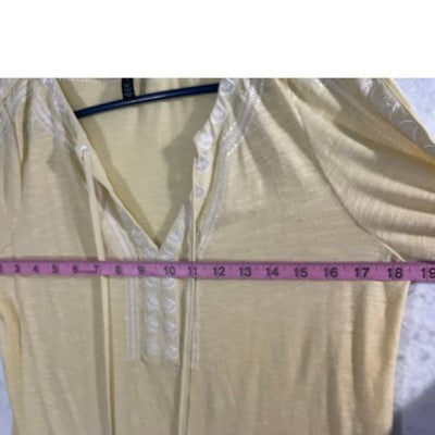 White House Black Market Peasant Top Women Small Yellow Embroidered Boho Blouse