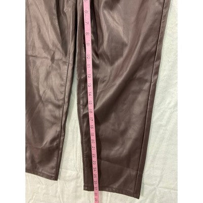 Time and Tru Faux Leather Pants Womens 12 Burgundy Straight Leg High Rise New