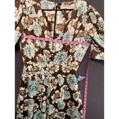 NWT Happy x Nature Wide Leg Floral Jumpsuit Size 4 Green Brown Retro Chic