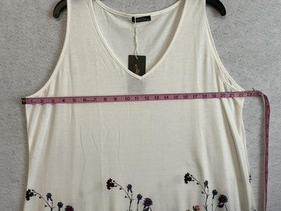 OFEFAN Tank Top Womens XXL White Floral Butterfly Tunic Pockets Sleeveless Knit
