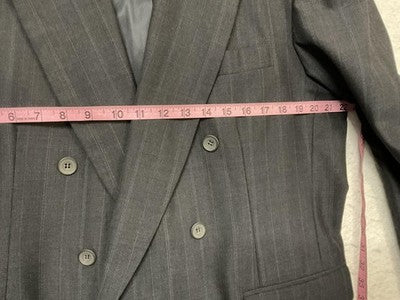 Haggar Suit Jacket Men 44L Gray Pinstripe Double Breasted Blazer Made USA Lined