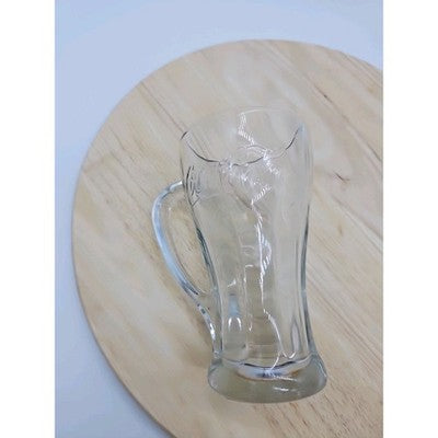 Vintage Clear Glass Coca Cola Mug 5.5" Embossed Thick Handle Tall Drinking