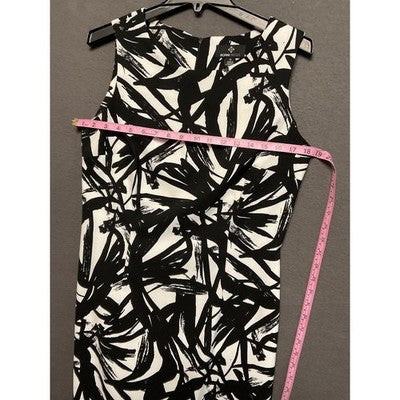 Ronni Nicole Dress 12 Black White Abstract Print Sleeveless Stretch Sheath