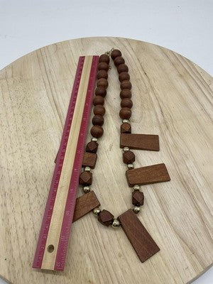 Necklace Brown Wood Beaded Rectangle Pendant Statement 22 In Lobster Womens