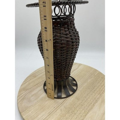 Woven Wicker Metal Vase Candle Holder Decorative Rustic Farmhouse Centerpiece