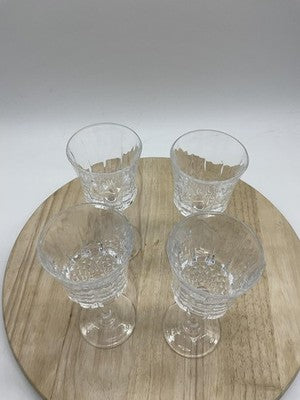 Unmarked Clear Pressed Glass Wine Glasses Set Of 4 Geometric Stemmed Barware