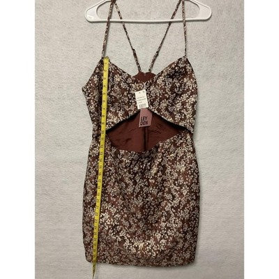 Leyden Dress Womens XL Brown Blossom Jacquard Floral Metallic Mini Cutout New