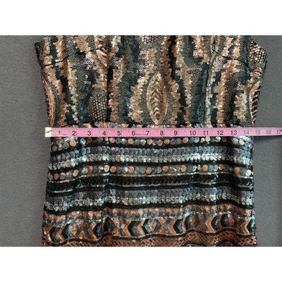 Sequin Black Gold Tribal Sm/Med Party NWOT Midi Dress Side Zip Sleeveless