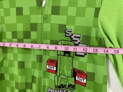 Minecraft One Piece Pajamas Boys 10/12 Green Creeper Fleece Zip Sleepwear