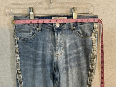 Almost Famous Jeans Juniors 5 Blue Mid Rise Skinny Sequin Side Stripe Stretch