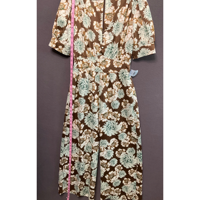 NWT Happy x Nature Wide Leg Floral Jumpsuit Size 4 Green Brown Retro Chic