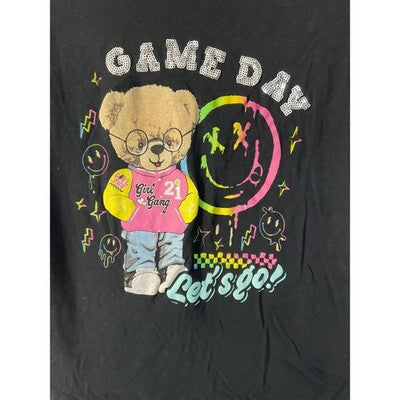 Game Day T-Shirt Girls 14/16 Black Sequin Fringe Bear Graphic Tee