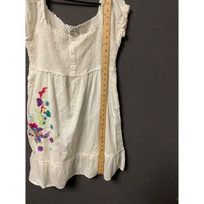 Claudia Richard VTG Ivory Embroidered Dress Women's M Boho Peasant Smocked