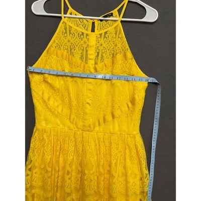As U Wish Yellow Lace Dress XL JR SIZE Sleeveless Lined Flowy Romantic Bohemian