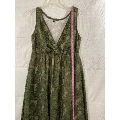 RWJ Dress Womens Large Green Floral Lace Maxi Sleeveless Smocked Fit Flare