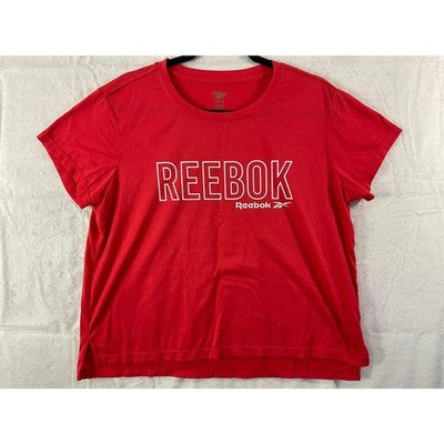 Reebok T-Shirt Women Large Red Graphic Spellout Logo Athletic Tee