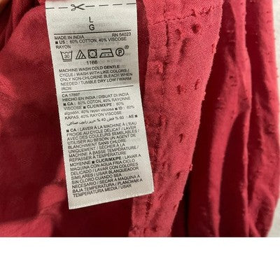 Old Navy Boho Tunic Dress Women Large Red Clip Dot Pintuck Long Sleeve Mini