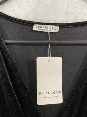 Berylove Dress Womens XXL Black Velvet Wrap Long Sleeve Midi Cocktail Party New