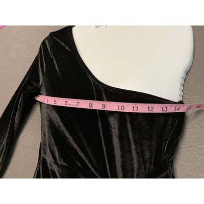 One Shoulder Black Velvet Dress Size  Med Faux Wrap Bodycon Cocktail Gown