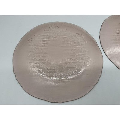 Vintage Pink Pressed Glass Luncheon Plates Set Of 2 Floral Art Deco Tableware