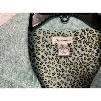 Bechamel Jacket Womens XL Green Floral Jacquard Leopard Lined Mint Vintage