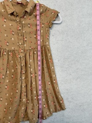 Lucky Penny Shirt Dress Girls 6X Brown Floral Button Front Collared Casual Cute