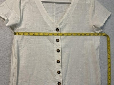 Button Front Dress Girls XXL White Short Sleeve V Neck Ruffle Hem Summer Casual