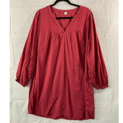 Old Navy Boho Tunic Dress Women Large Red Clip Dot Pintuck Long Sleeve Mini