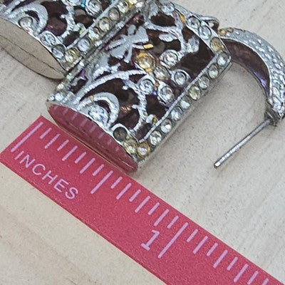 Silver Tone Rectangle Dangle Earrings Womens Rhinestone Floral Drop Jewelry