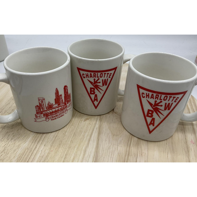 Charlotte NC Ceramic Coffee Mugs Lot of 3 Diner Style Red Graphic WBA Skyline