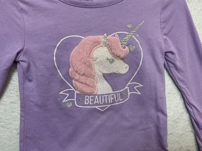 The Children's Place Shirt Girls 4 Purple Beautiful Unicorn Graphic Long Sleeve