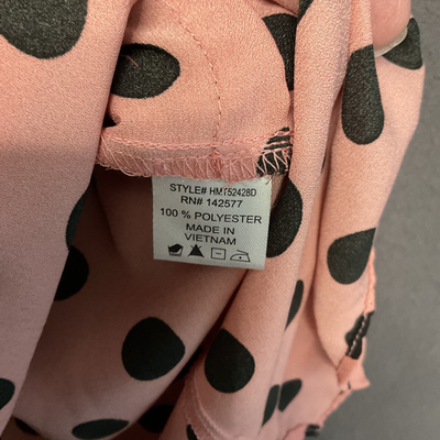 Haute Monde Pink Polka Dot Blouse Small Ruffle Neck Smocked Cuff Romantic Top
