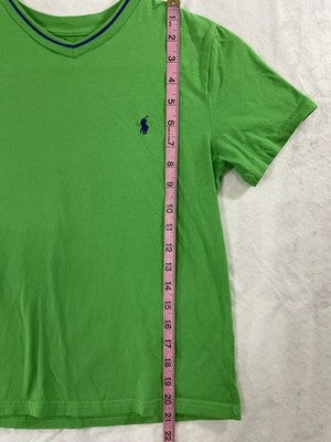 Polo Ralph Lauren Shirt Boys 8 Green V Neck Logo Short Sleeve Tee Tagless Jersey