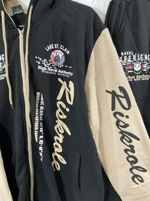 Riskrole Tracksuit Mens XL Black Tan Fleece Hoodie Joggers Nautical 2 Piece Set