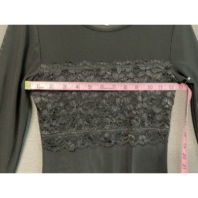 Soho Apparel Bodysuit Womens Small Black Long Sleeve Lace Floral Sheer Stretchy