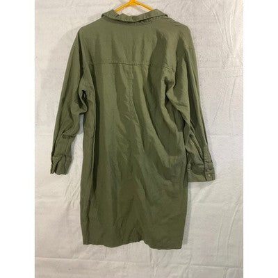 Old Navy Tunic Top Women Large Olive Green Linen Blend Long Sleeve Utility Shirt