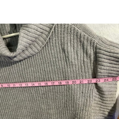 ALYA Cowl Neck Ruffle Poncho Sweater Womens S/M Gray Elbow Patch Pullover