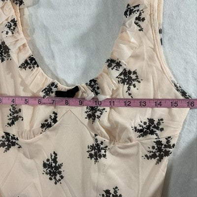 TANKANEO Cami Tank Top Womens Medium Beige Floral Ruffle Bow Lined Stretch