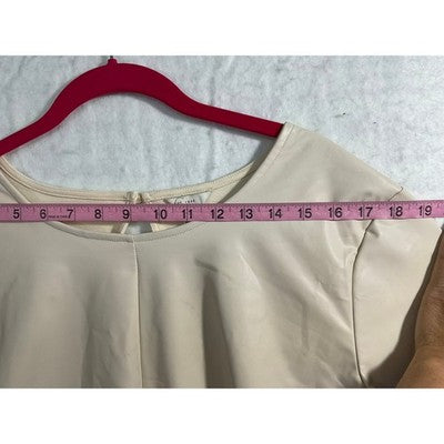 Est. 1946 Top Women XL Cream Faux Leather Mixed Media Short Sleeve Blouse