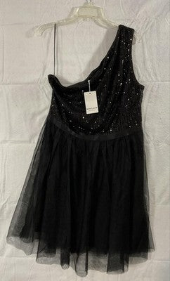 Berylove Dress Womens 2XL Black One Shoulder Sequin Tulle Fit Flare Party NWT