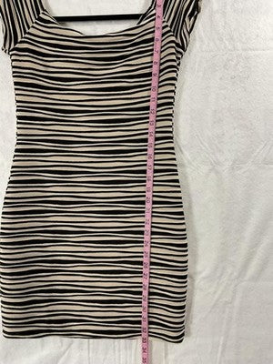 Brat Star Dress Womens Large Black Stripe Cowl Neck Bodycon Mini Stretch