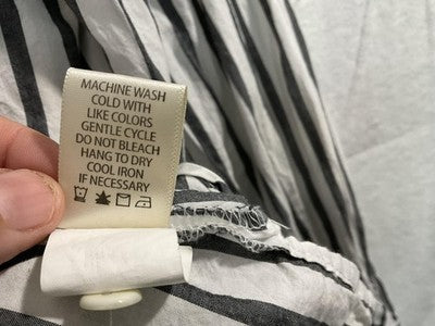 Max Studio Shirt Womens XL White Black Stripe Button Front Long Sleeve Tie Waist