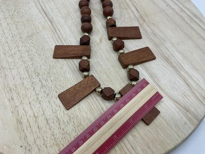 Necklace Brown Wood Beaded Rectangle Pendant Statement 22 In Lobster Womens