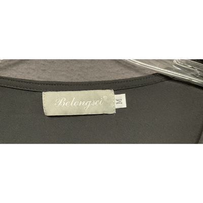 Belongsci Black ButtonFront Babydoll Tunic Drop Waist M Oversized Pockets V-Neck