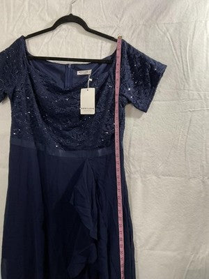 Berylove Dress Womens 2XL Navy Blue Sequin Lace Off Shoulder Maxi Gown New